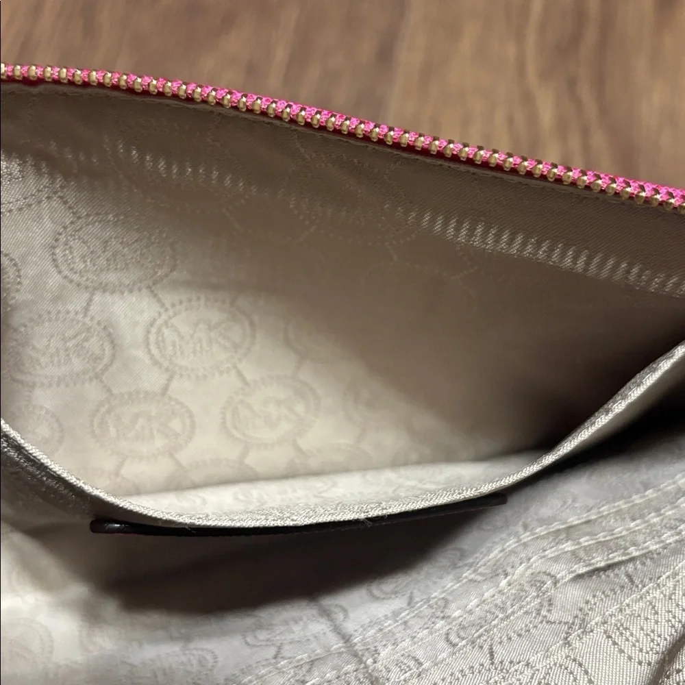 Michael Kors Fuchsia Studded Wristlet Clutch Gold Studs Pink Leather